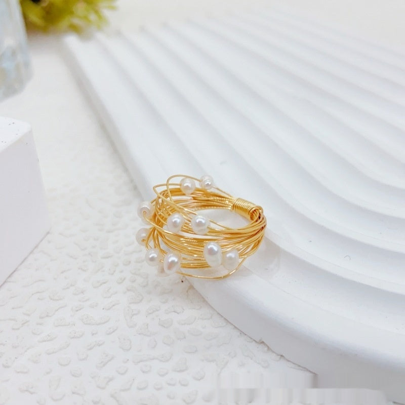 Starry Sky Winding Tourmaline Pearl Ring