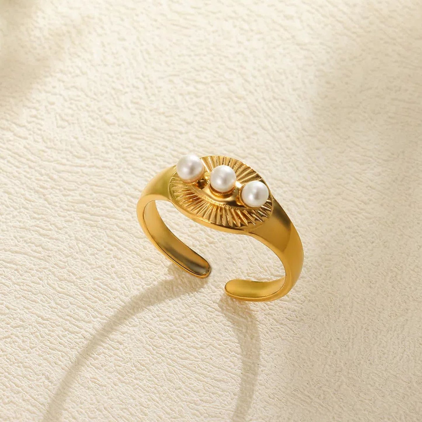 Stainless Steel Pearl Hollow Geometry Open Ring