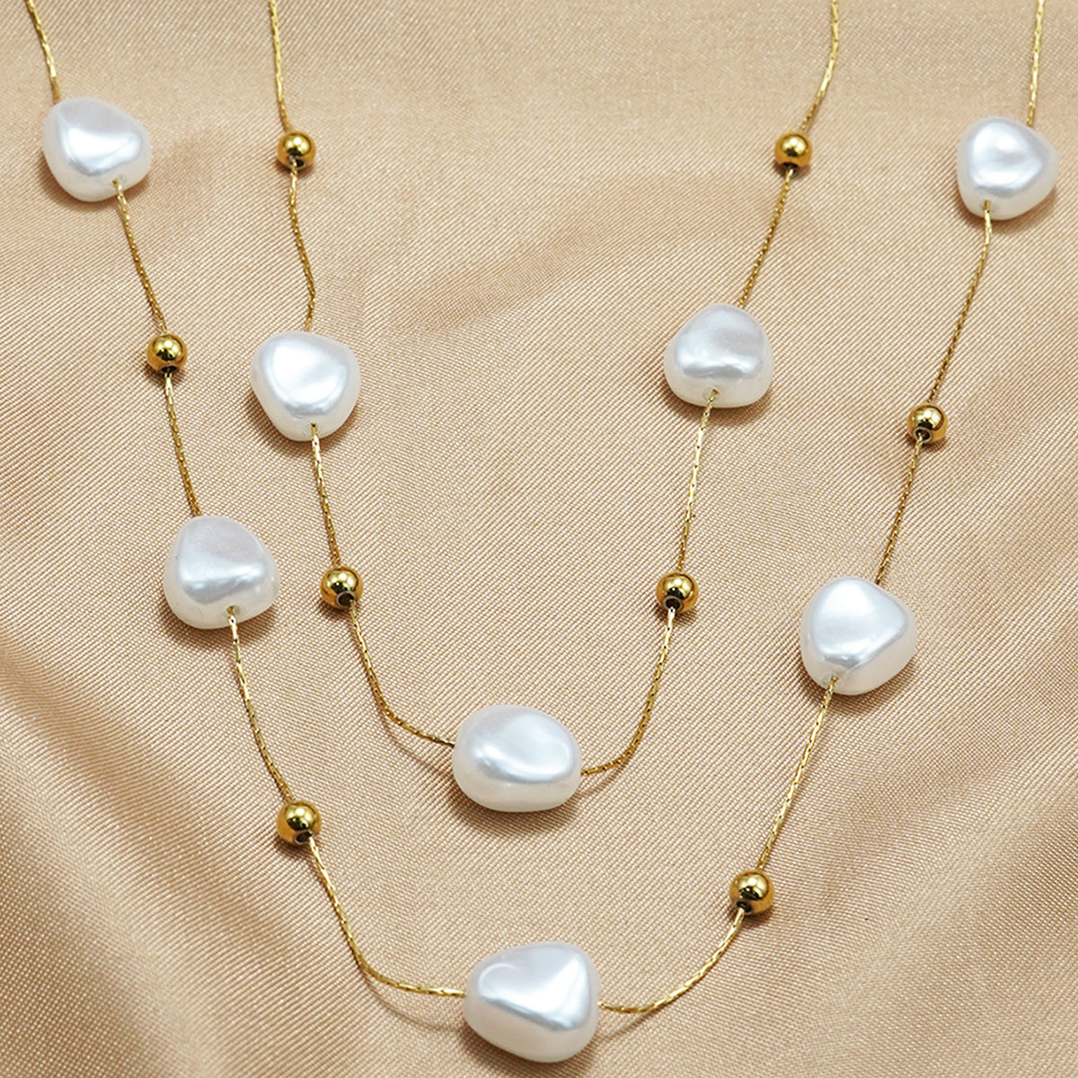 18K Gold Pearl Studded Necklace Minimalist Jewelry
