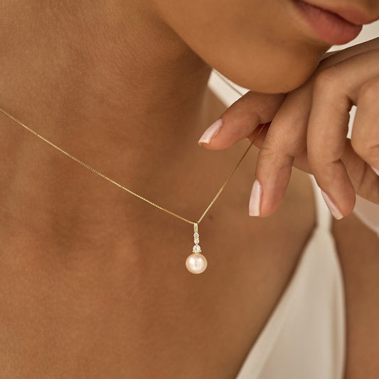 Zircon Pearl Pendant Stainless Steel Thin Chain Necklace