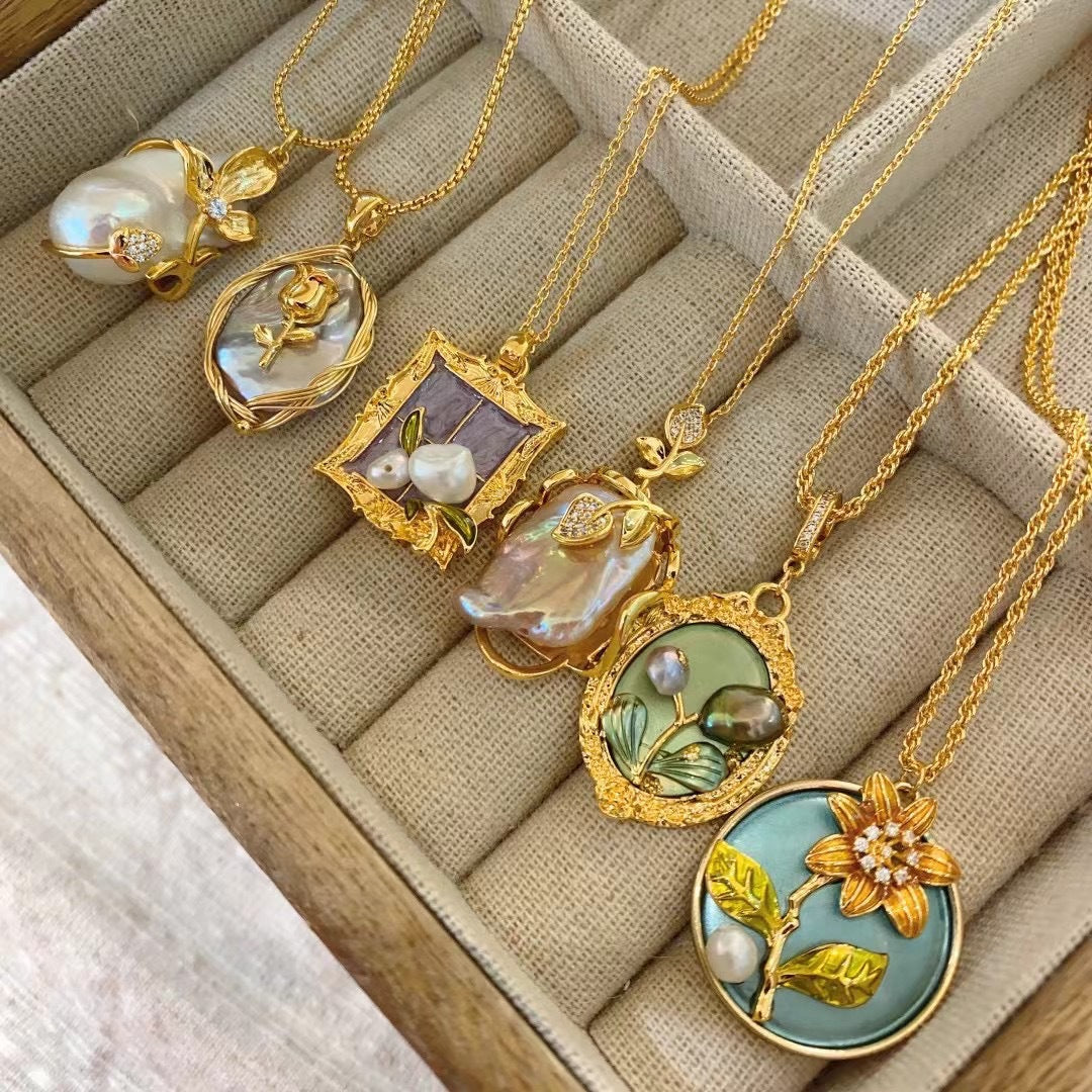 Jardin Monet Pearl Necklace Pendant Female French Autumn And Winter Sweater