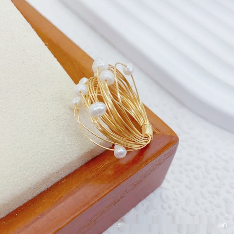 Starry Sky Winding Tourmaline Pearl Ring