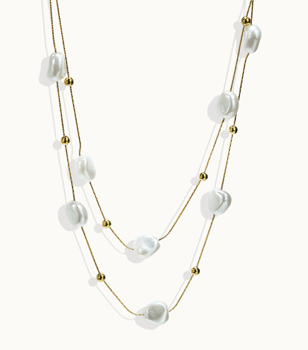 18K Gold Pearl Studded Necklace Minimalist Jewelry